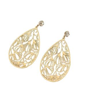 Gold Cut Metal Abstract Design Teardrop Earrings